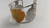 Cuff Bangle- 2-Tone Rose Flower Cut out Lace