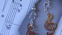 2-tone Musical Treble Clef Note Long Drop Hook Earrings