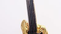 Bass Guitar Pin Badge With Real Strings