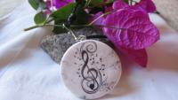 Black and White Treble clef adjustable pendant hand crafted