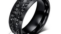 Black Crystal Titanium Ring - Unisex