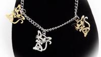 Stainless Steel 2-tone Cut-out Kitten Cat Charm Link Chain Bracelet/ Anklet