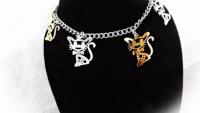 Stainless Steel 2-tone Cut-out Kitten Cat Charm Link Chain Bracelet/ Anklet