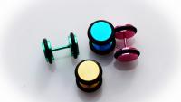 Fake Ear Plug Ear Stretcher - Bright Titanium Colours.