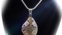 Stainless Steel 2-tone Rainbow Anodized Filigree Oval Pendant