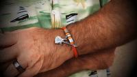 Guitar Dangle Leather & Steel Bracelet - Orange Cord