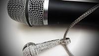 Hip Hop Rapper Iced Out Microphone Pendant Silver Crystal - Ultra Large