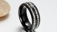 Black Titanium Ring with Double Row Of Crystals