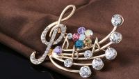 Music Note Brooch With Colourful Crystal Stones