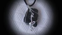 Music Note Pendant on Black Lava Rock