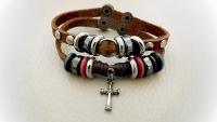 Leather Bracelet with Music Note Or Cross Charm