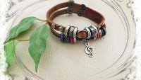 Leather Bracelet with Music Note Or Cross Charm