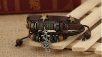 Vintage Leather Retro Beaded Music Bracelet