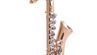 Saxophone Brooch - Gold with Crystal Stones