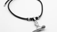 Microphone With Hand Stainless Steel Pendant -Leather cord with beads