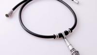 Microphone Pendant Choker Necklace in Leather and Stainless Steel