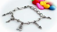 Stainless Steel Musical Double Bar Treble Clef Notes Charm Bracelet