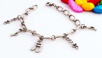 Stainless Steel Musical Double Bar Treble Clef Notes Charm Bracelet