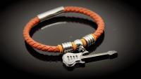 Guitar Dangle Leather & Steel Bracelet - Orange Cord