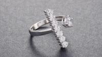 Geometric Platinum Bar Ring with Austrian Stones