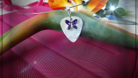 Purple Butterfly on White Guitar Pick Choker