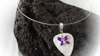 Purple Butterfly on White Guitar Pick Choker