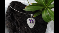 Purple Butterfly on White Guitar Pick Choker