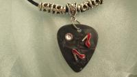 Guitar Pick Necklace Featuring Red Dancing Shoes