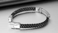 Titanium Steel & Leather Rope Design Bracelet