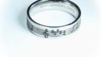 Music Note Ring Stainless Steel - Black Etched Music Notes