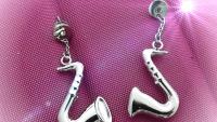 Saxophone Long Drop Earrings with Crystal Stones