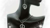 Treble Clef Heart Necklace and Earrings