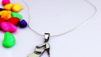 High Heel Lady Shoe Pendant White Enamel  in Stainless Steel