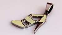 High Heel Lady Shoe Pendant White Enamel  in Stainless Steel