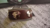 Silver Brown Leather Piano Cuff Bracelet