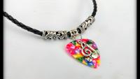 Colorful Hippy "Tie Die" Guitar Pick Necklace With Music Notes