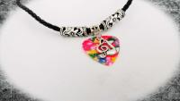 Colorful Hippy "Tie Die" Guitar Pick Necklace With Music Notes