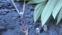 Treble Clef Note Charm Pendant & Pair of Stud Earrings