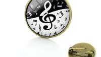 Music Notes Medley Glass Cabochon Brooch