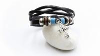 Stainless Steel and Leather Wrap Bracelet with Cross