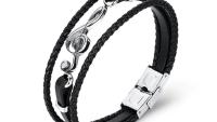 Music Treble Clef Note Bracelet - Stainless Steel and Leather