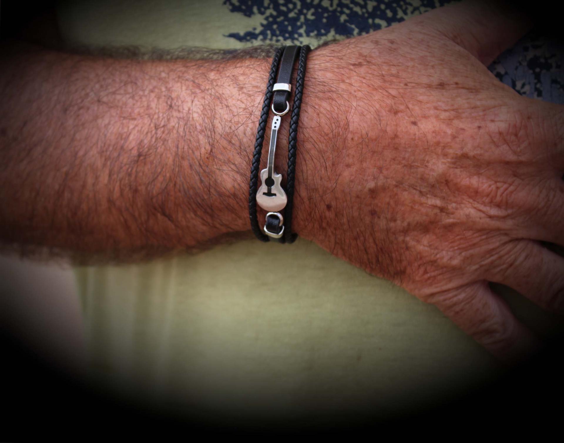 Acoustic Guitar Bracelet - Stainless Steel and Leather