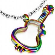 Anodized Stainless Steel Inner Glass Guitar Locket Pendant