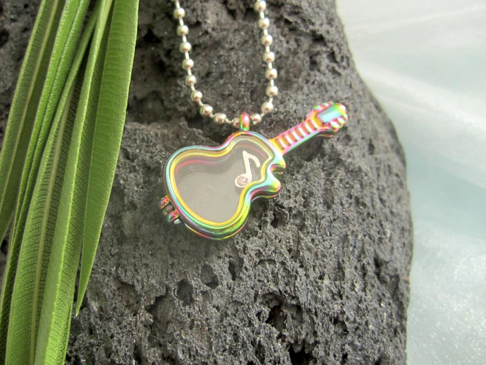 Anodized Stainless Steel Inner Glass Guitar Locket Pendant