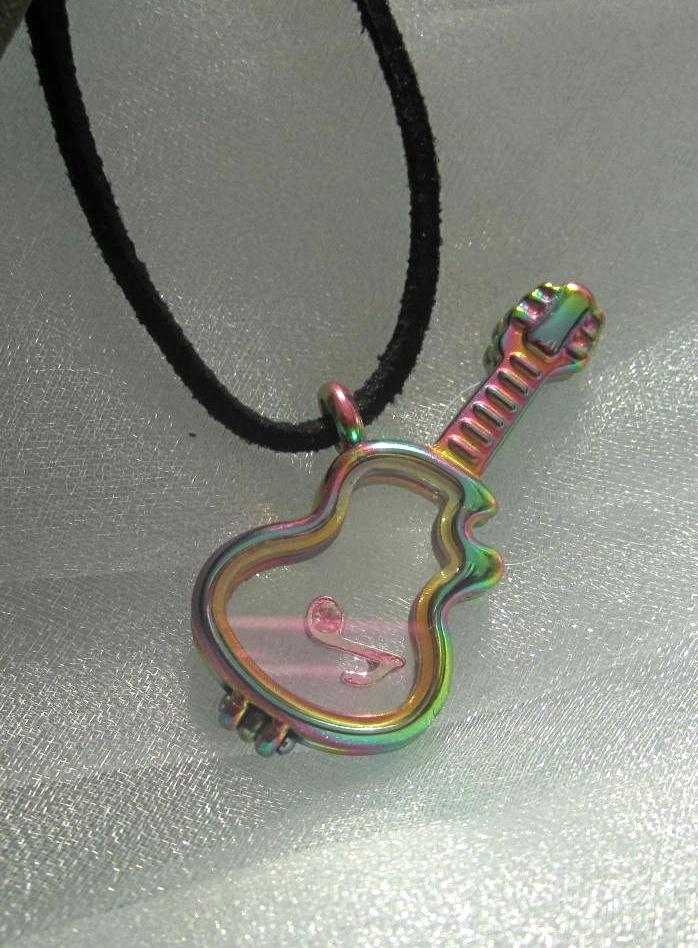 Anodized Stainless Steel Inner Glass Guitar Locket Pendant