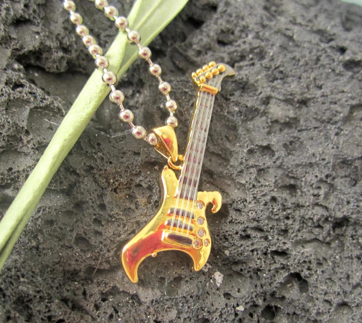 Bass Guitar Pendant - Gold With Nylon Strings