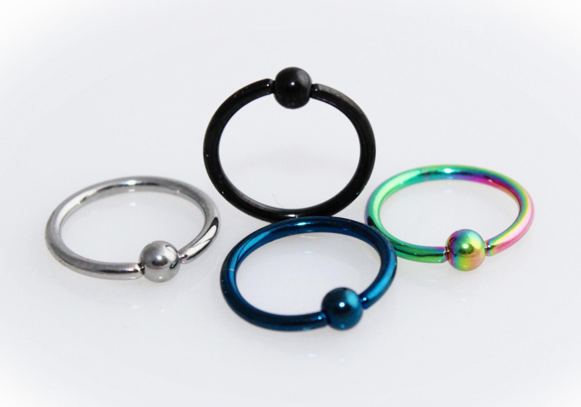 Titanium Stainless Steel Anodized BCR Rings 16G -10mm - Choice of Colours