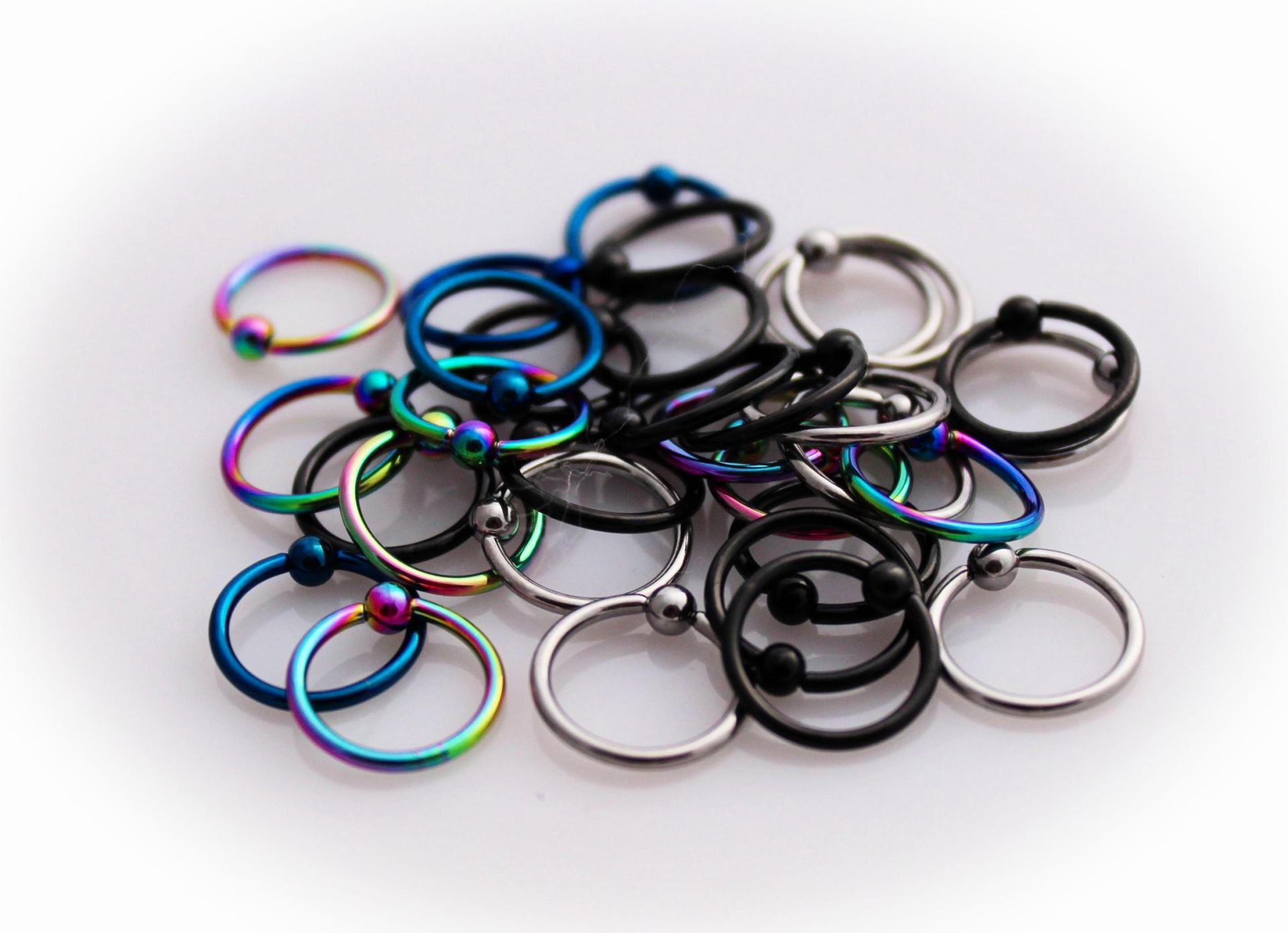 Titanium Stainless Steel Anodized BCR Rings 16G -10mm - Choice of Colours