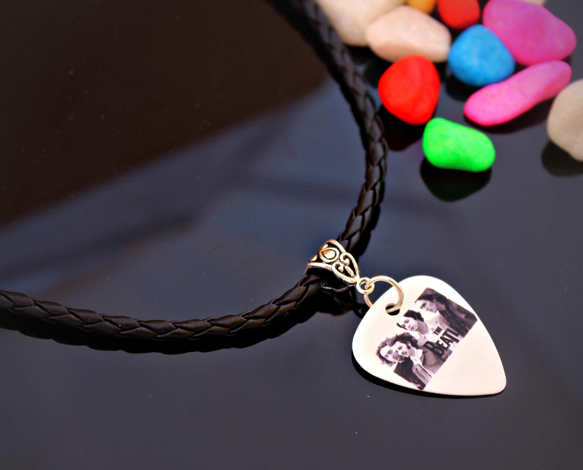 The Beatles Guitar Pick Necklace -  Customise with Chain Or Choker Style