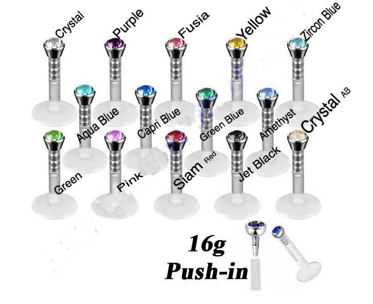 Crystal Bioplast Flexible Labret Piercing Stud Jewelry 16g